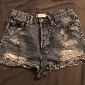 Ripped high-waisted jean shorts